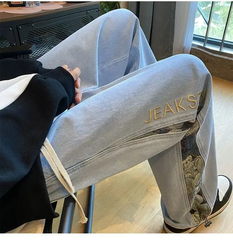 Men's High-Waisted Wide-Leg Drawstring Jeans