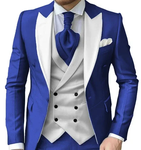 Men's Slim-Fit Three-Piece Suit with Peak Lapels