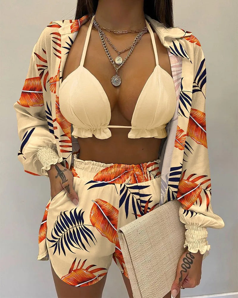 Three Pieces Swimwear Sexy Beachwear Bathing Suit Shorts Cover Up LADYLYS