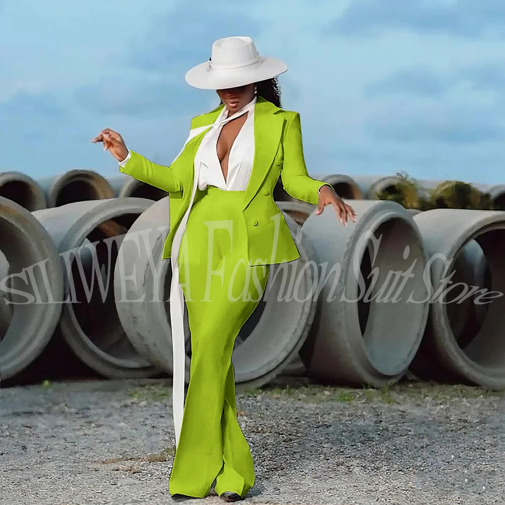 Women's 2-Piece Tuxedo Suit – Double Breasted V-Neck Blazer & Pants | Office, Wedding & Evening