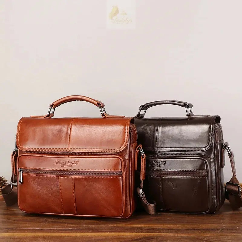 Men's genuine leather briefcase retro style cowhide crossbody bag large-capacity LADYLYS