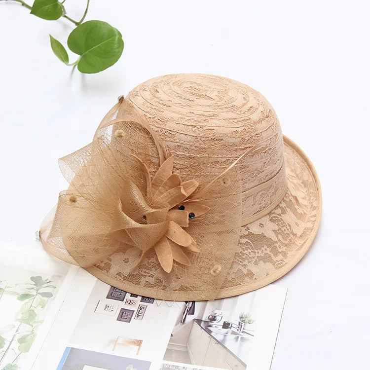 Sun Hats Women Lace Fabric Outdoor Fedora Hat Roll Rim LADYLYS
