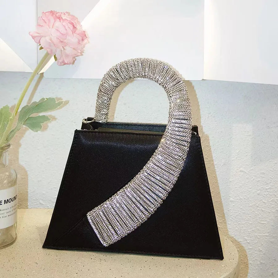 Luxury Satin Square Bag Wedding Party Clutch Purse Glitter Shiny Diamonds Handle LADYLYS