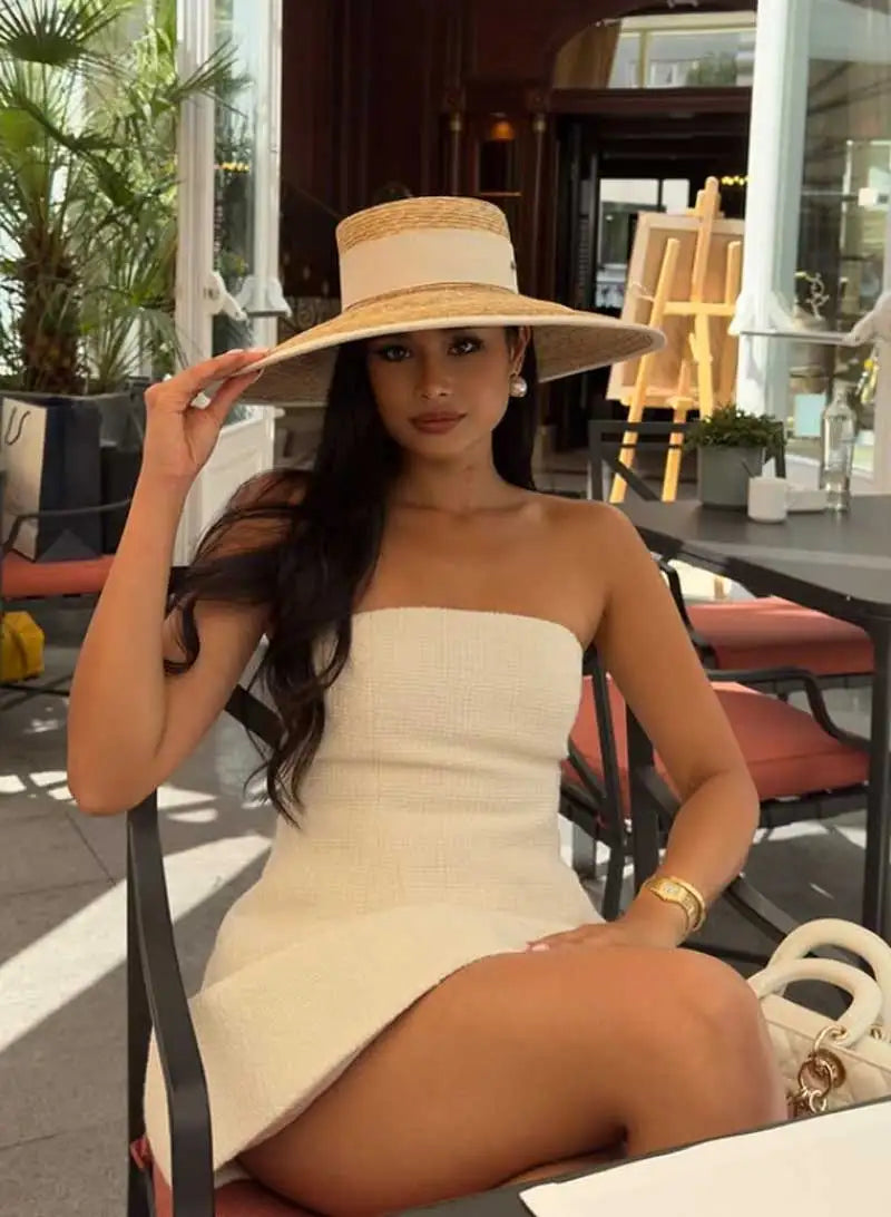 Red edging 2026 Sun Hats Hepburn hat Shiny Straw Hat European American  Braided Female Sunshade  chapeau femme LADYLYS