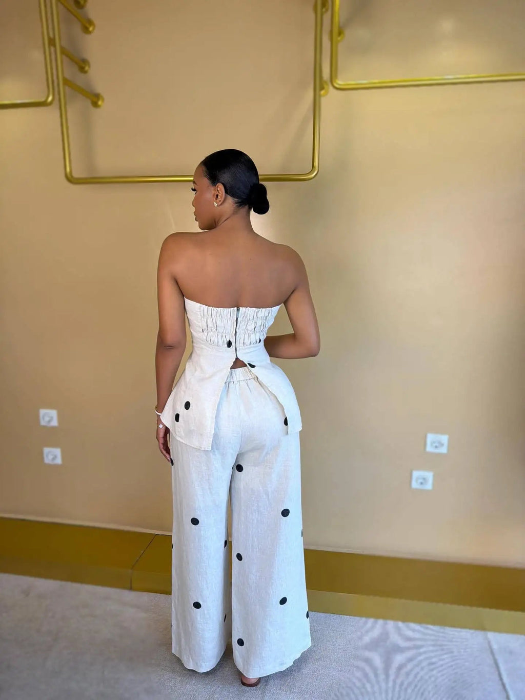 HLJ Women Polka Dot 2 Piece Outfits Elegant Bandeau Tube Top + High Waist Wide Leg Pants Set Summer Casual Streetwear Holidays LADYLYS