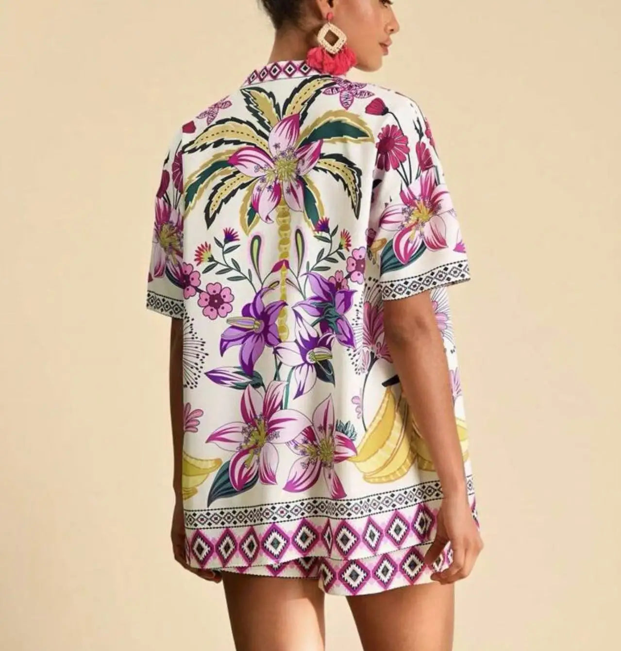 Casual Printed Cardigan Short-sleeved Top Shorts Two-piece Set LADYLYS