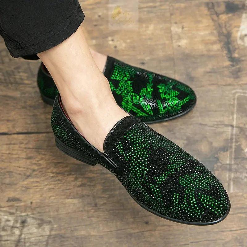 Men Loafers Suede Sequin Leather Shoes LADYLYS