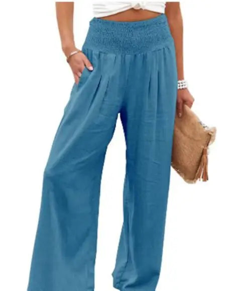 Women's High-Waist Wide Leg Pants — Drawstring Elastic Waist | Casual Beach Trousers | Plus Size