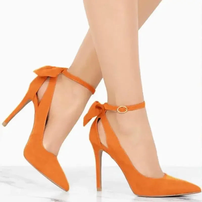 High Heels Bow Tie Back Sexy Stiletto Pumps Pointed Toe 11cm Sexy Ankle LADYLYS