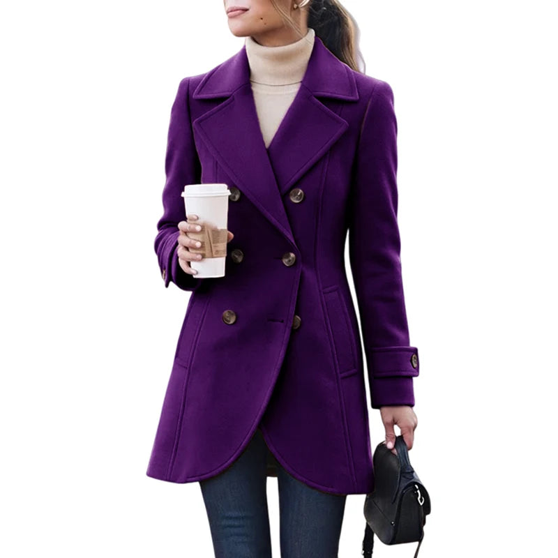 Women's Vintage Double-Breasted Jacket with Pockets