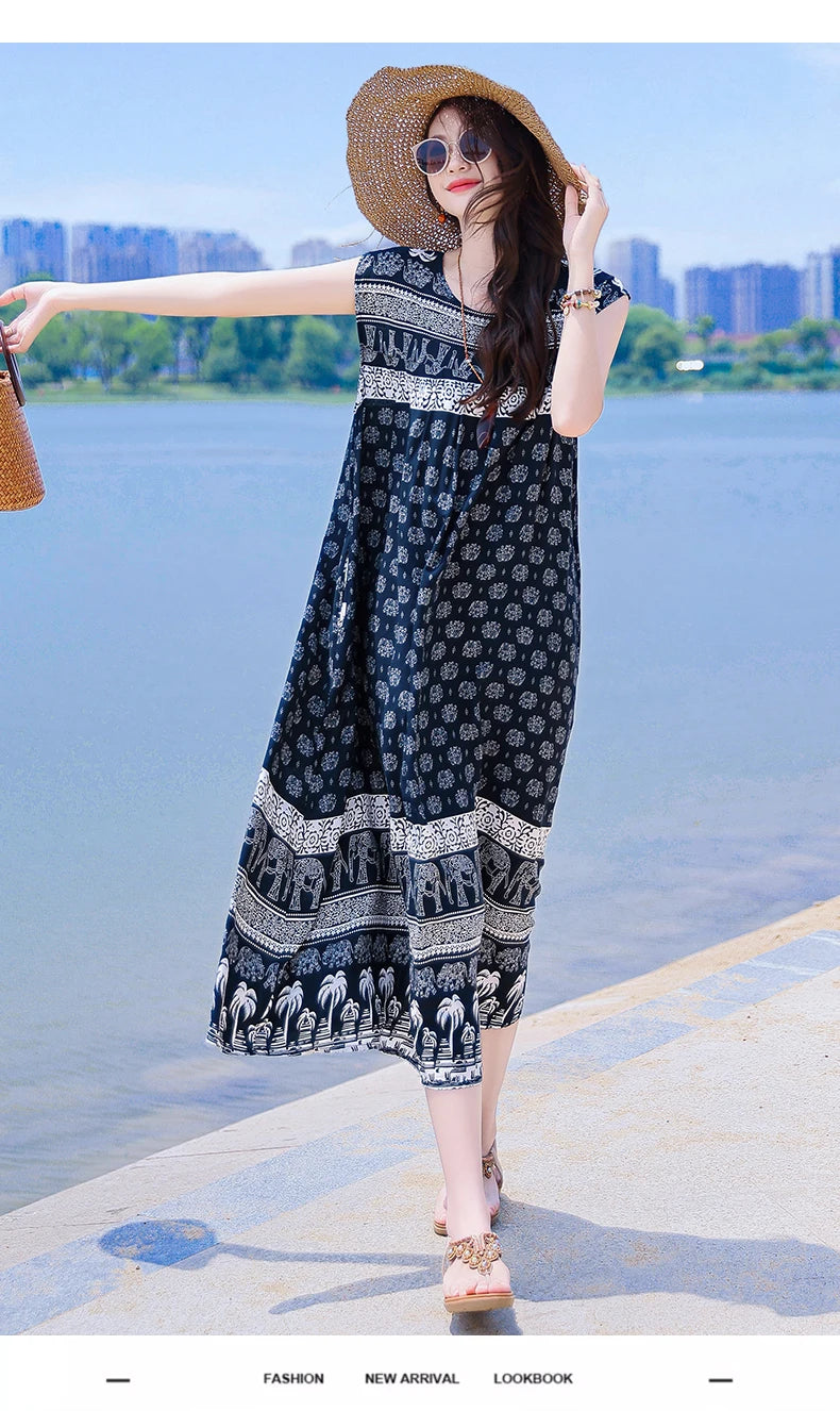 Casual Female Elegant  Print Knee-length 0-neck Floral Dress LADYLYS