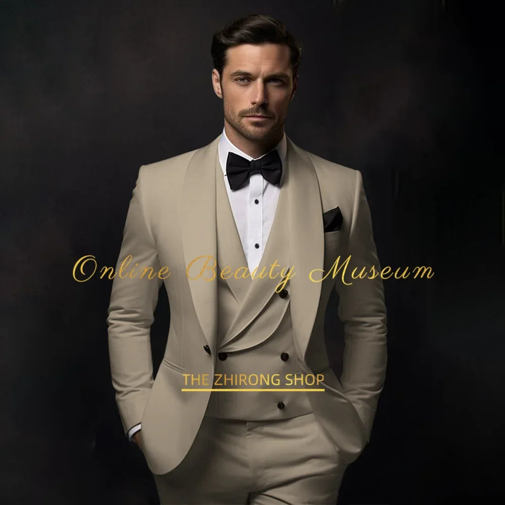 Elegant Ivory Tuxedo Suit for Men 3 piece set Jacket Vest Pants LADYLYS