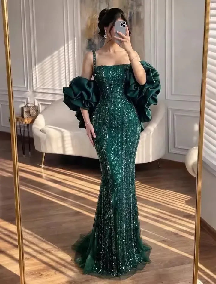 Satin A-Line Prom Dress with Crystal Beading