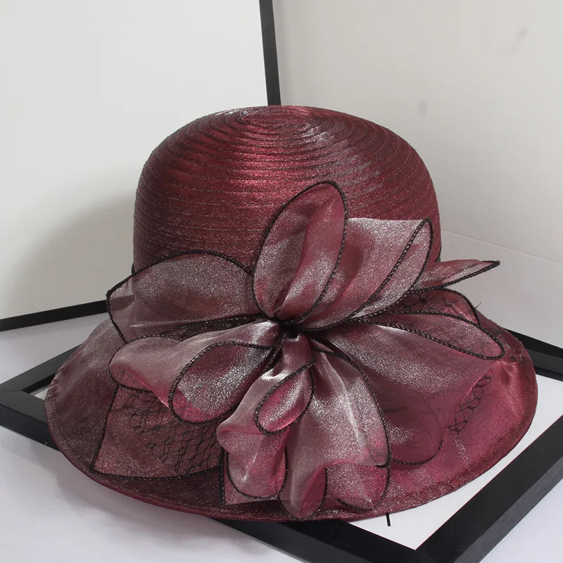 Elegant Sunshade Hats Organza Fabric Summer Floral LADYLYS