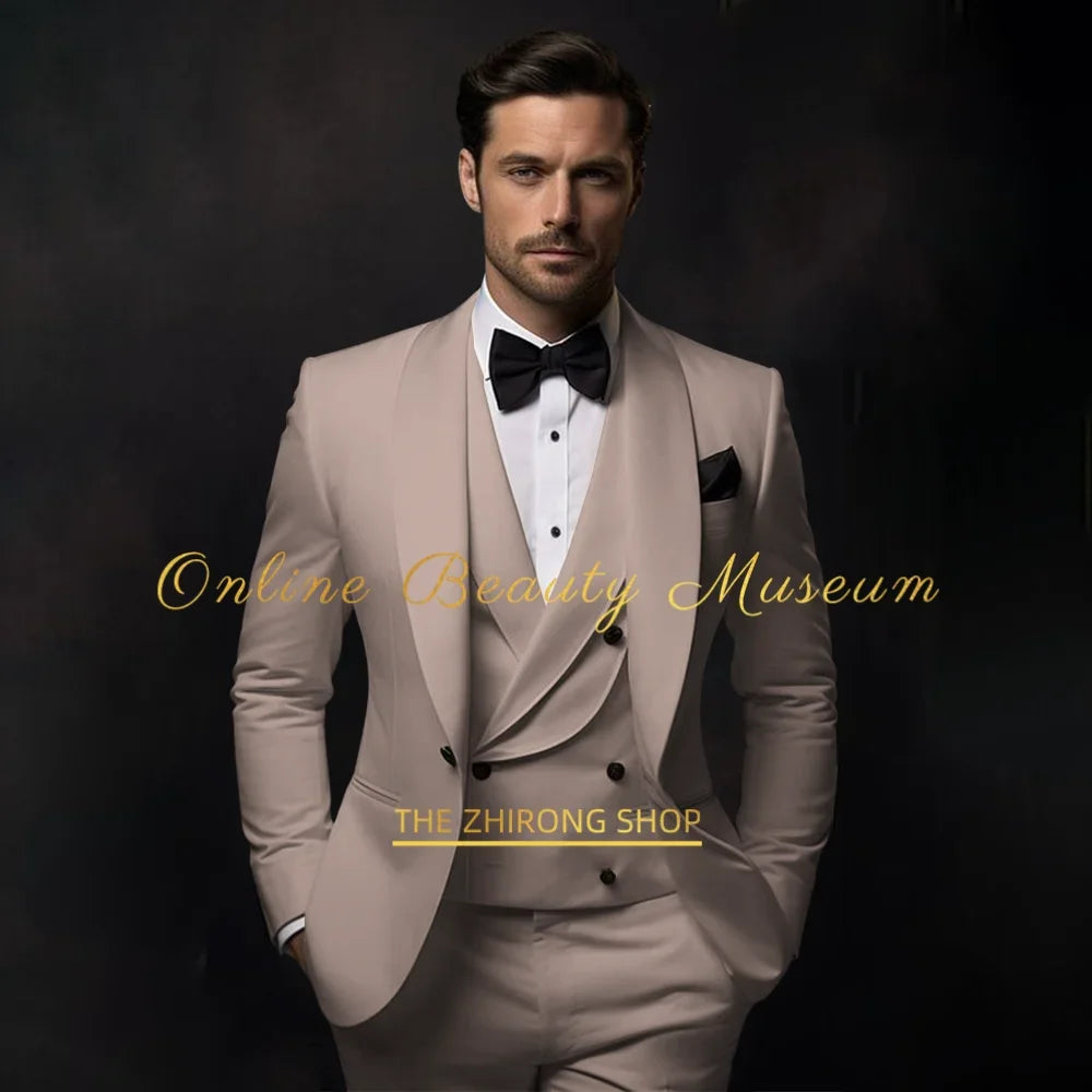 Elegant Ivory Tuxedo Suit for Men 3 piece set Jacket Vest Pants LADYLYS