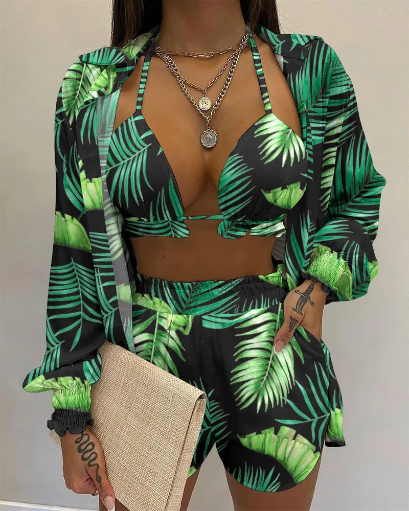 Three Pieces Swimwear Sexy Beachwear Bathing Suit Shorts Cover Up LADYLYS