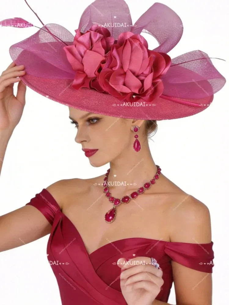 Women's Large Floral Fascinator Hat for Weddings