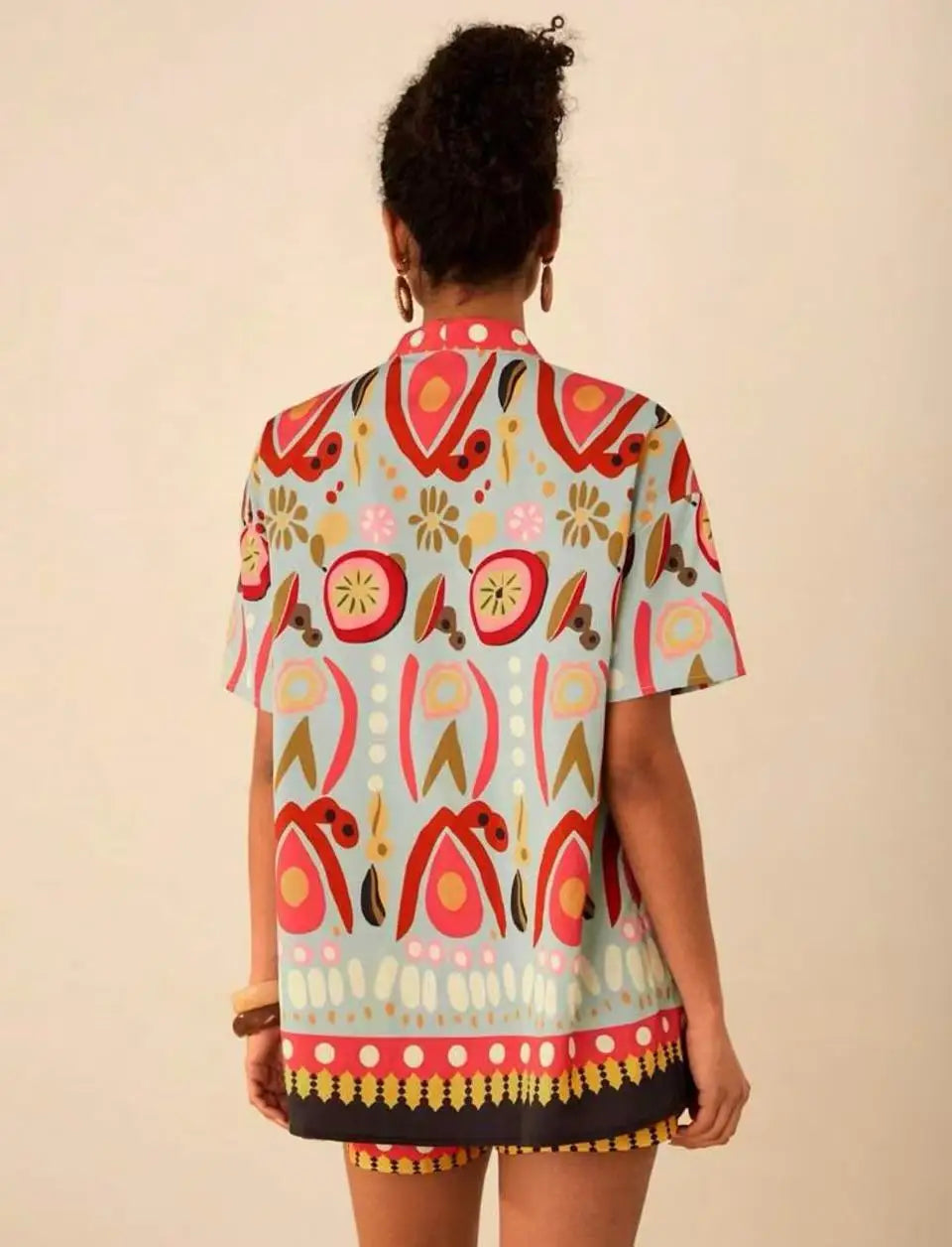 Casual Printed Cardigan Short-sleeved Top Shorts Two-piece Set LADYLYS