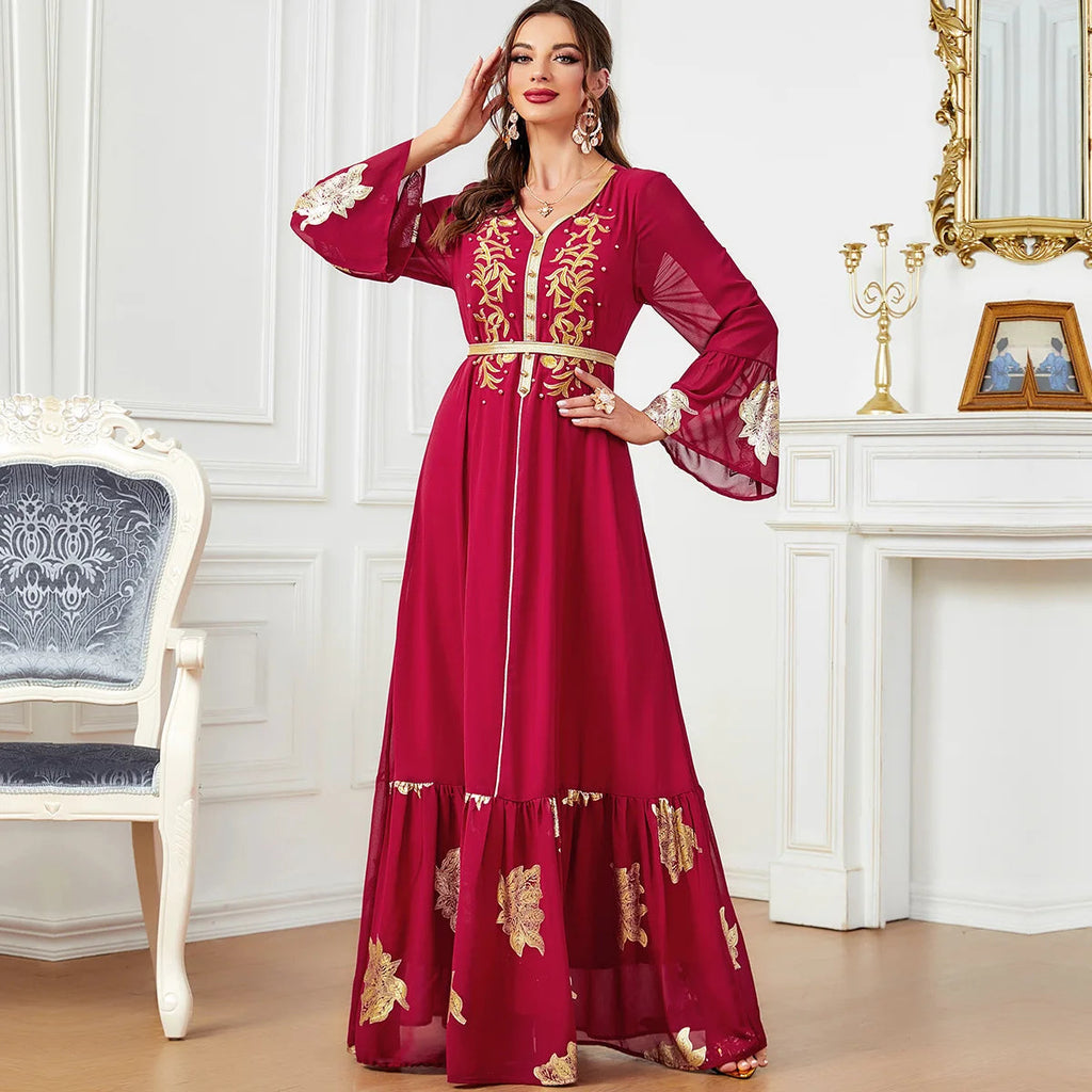 Robe longue brodée en mousseline de soie pour femme musulmane, style Ramadan Matutina-Chic