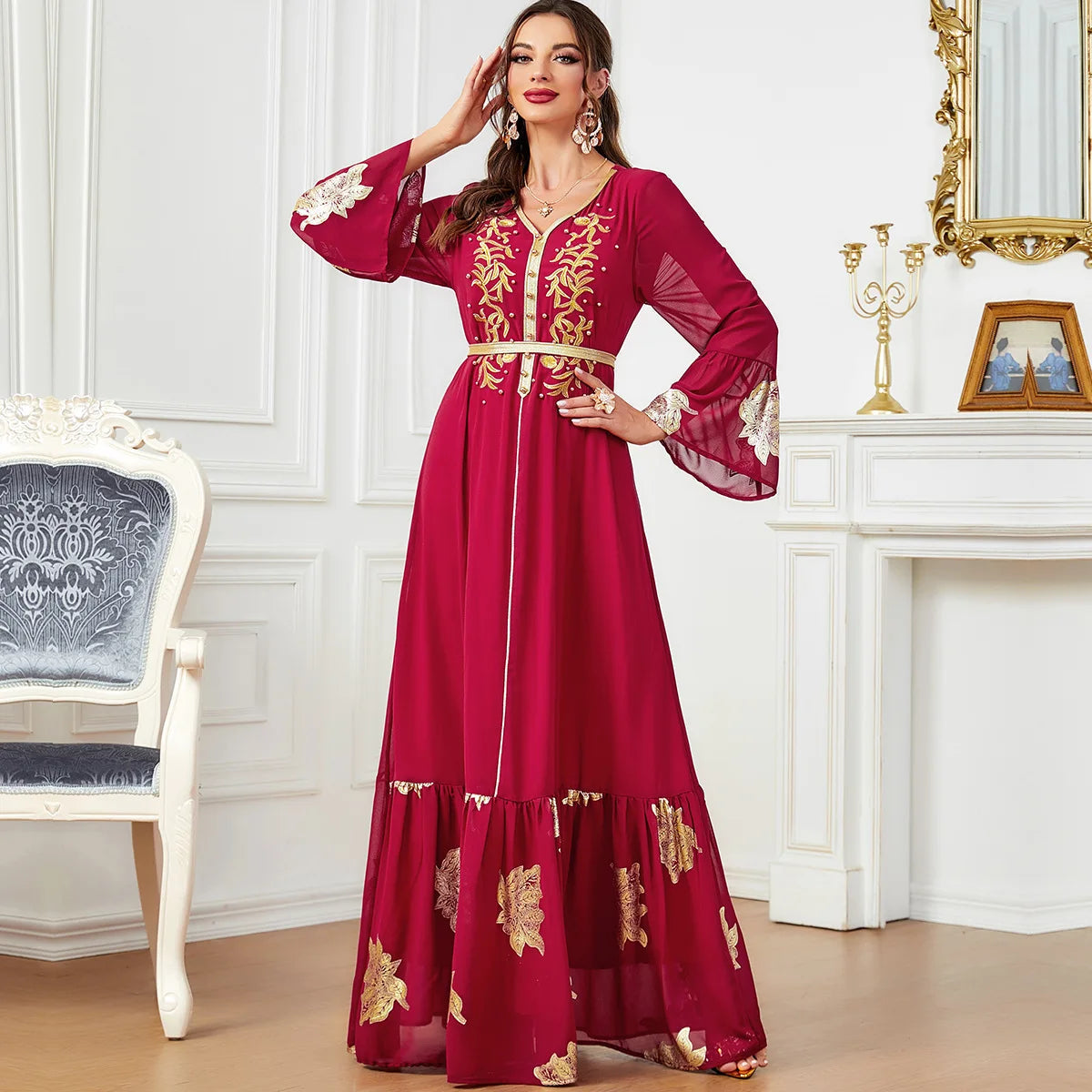 Robe longue brodée en mousseline de soie pour femme musulmane, style Ramadan Matutina-Chic