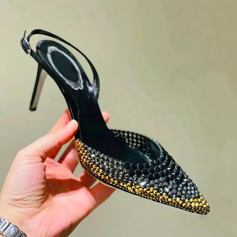 Luxury Rhinestones Gradient Slingbacks Women Pumps Fashion Bling Crystal LADYLYS
