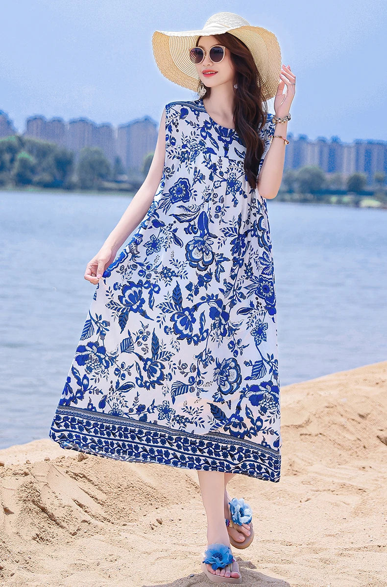 Casual Female Elegant  Print Knee-length 0-neck Floral Dress LADYLYS