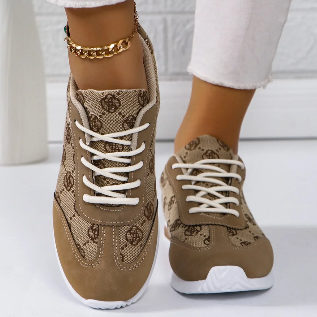 Women's Floral Flat Sneakers – Breathable Lace-Up Walking Shoes