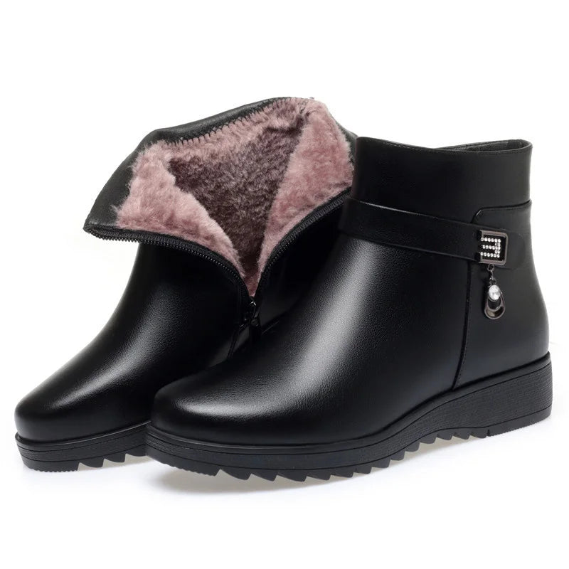 Women's Warm Fleece Chelsea Ankle Boots – Zip-Up Plush-Lined Winter Booties
