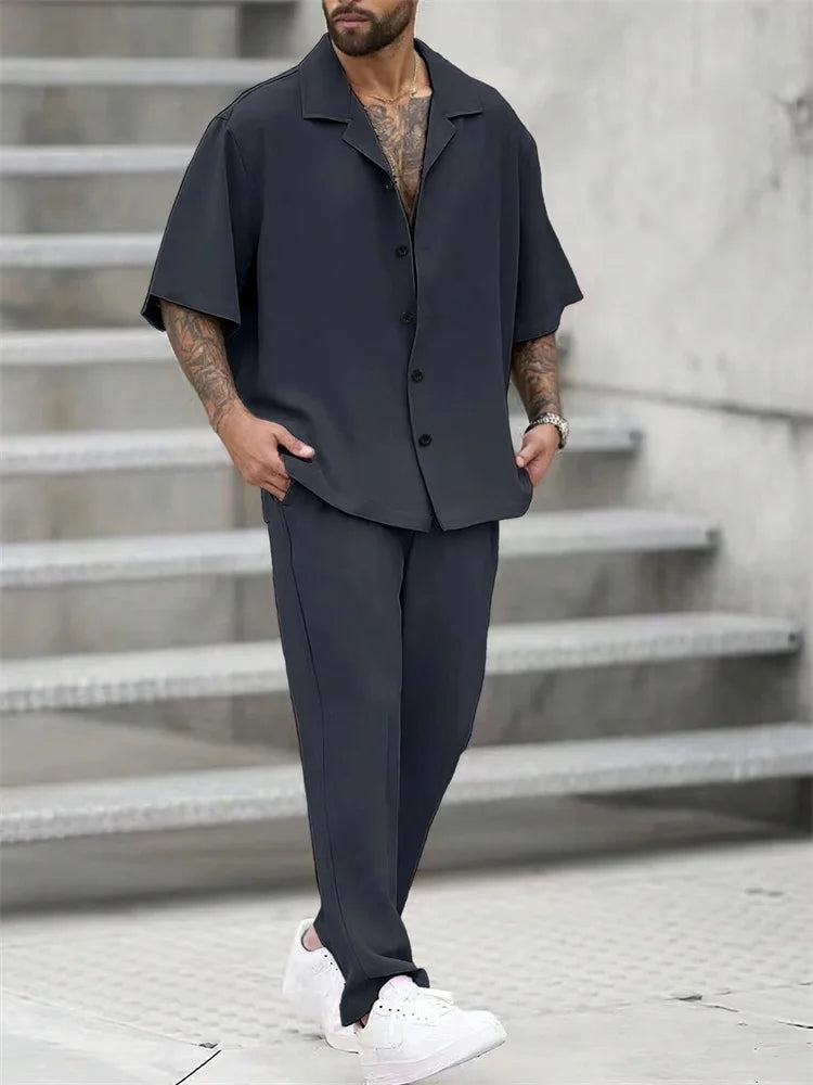 Striped 3D Printed Men's Autumn Shirt Set Trendy And Fashionable LADYLYS