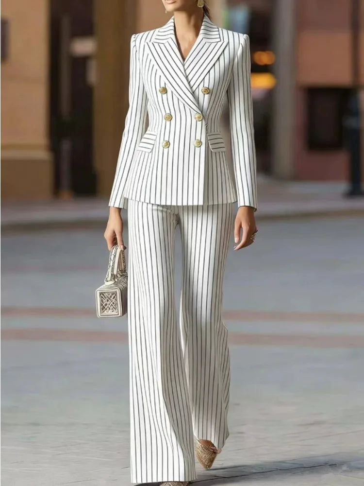 Women’s Striped Two‑Piece Business Suit – Blazer and Tailored Trousers LADYLYS