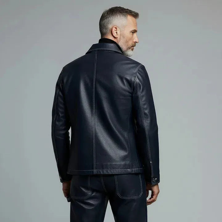 Men's Faux Leather Two-Piece Jacket & Trouser Set