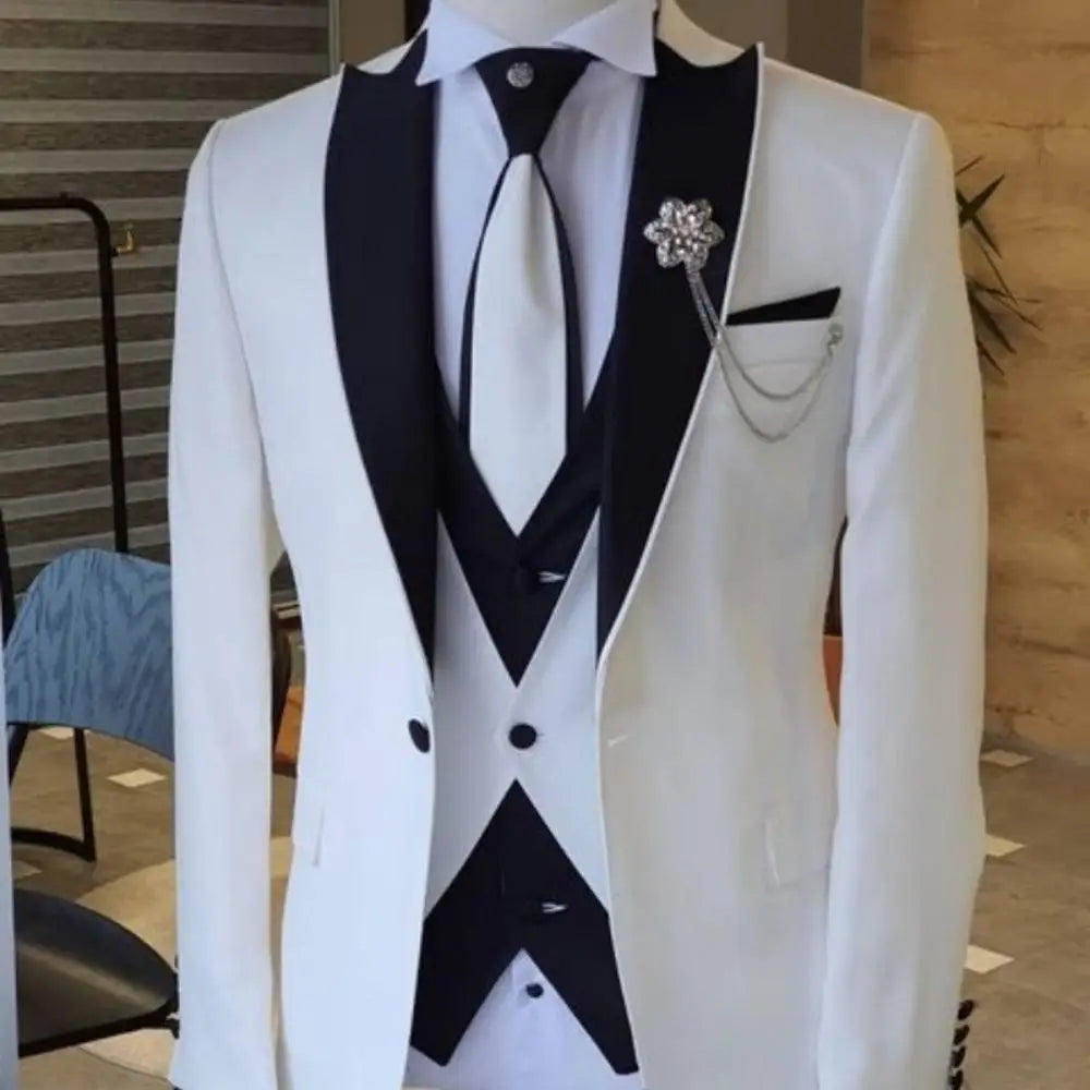 Men's Solid-Colour Three-Piece Suit Set