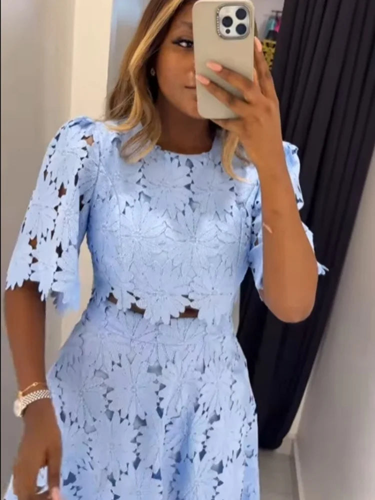 Two piece outfits women wholesale dress sets The new style hollowed out top sweet matching suit dropshopping S-3XL LADYLYS