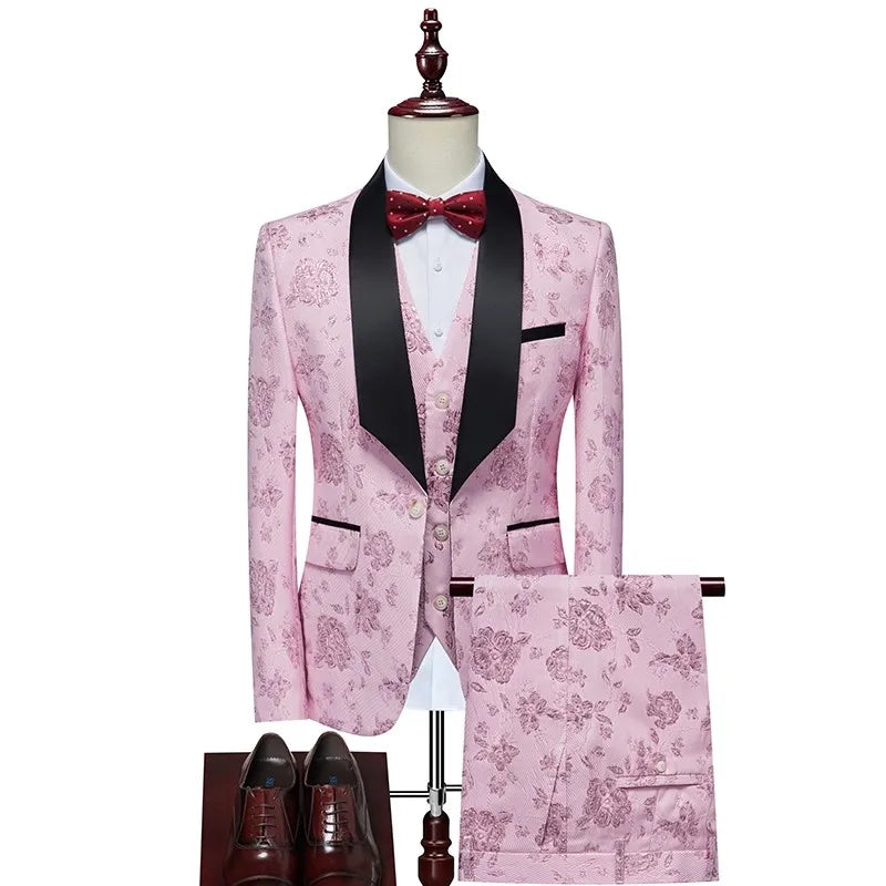 Men's Slim-Fit Jacquard Three-Piece Suit