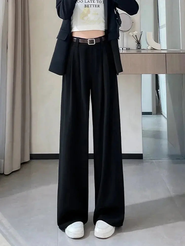 Botvotee Burgundy Suits Pants for Women Office Lady Elegant High Waist Wide Leg LADYLYS