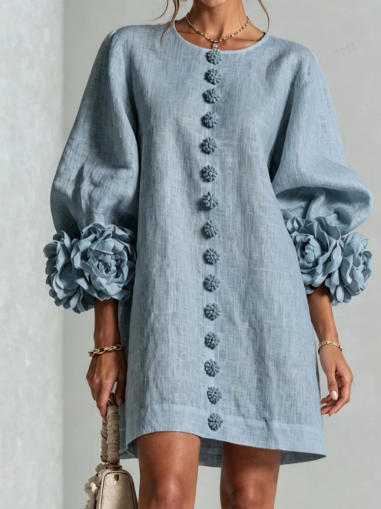 Women's Puff-Sleeve Appliqué Mini Dress