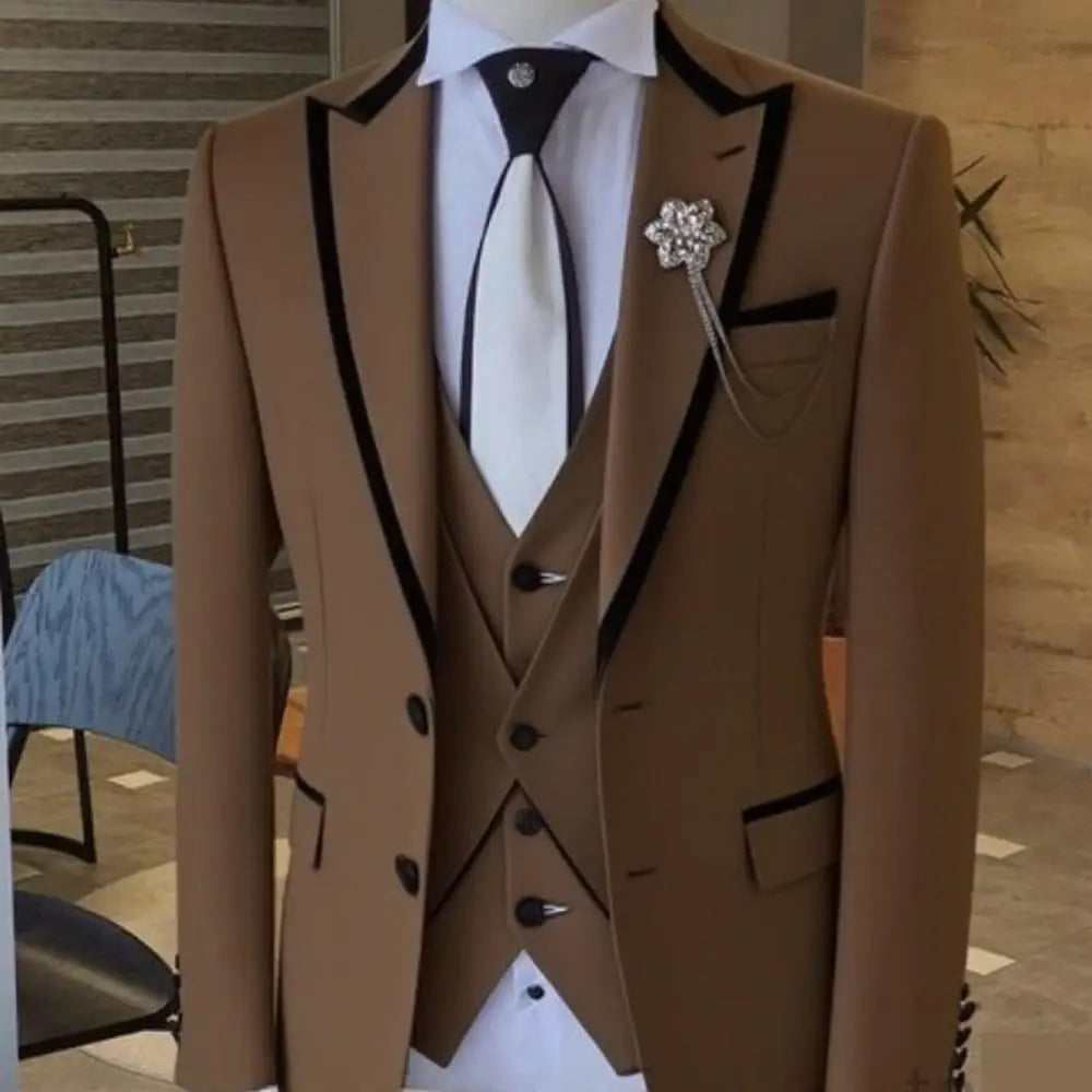 Men's Solid-Colour Three-Piece Suit Set