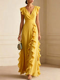 Women's Elegant Ruffle Sleeveless V-Neck Maxi Dress – Bohemian Party & Evening Gown