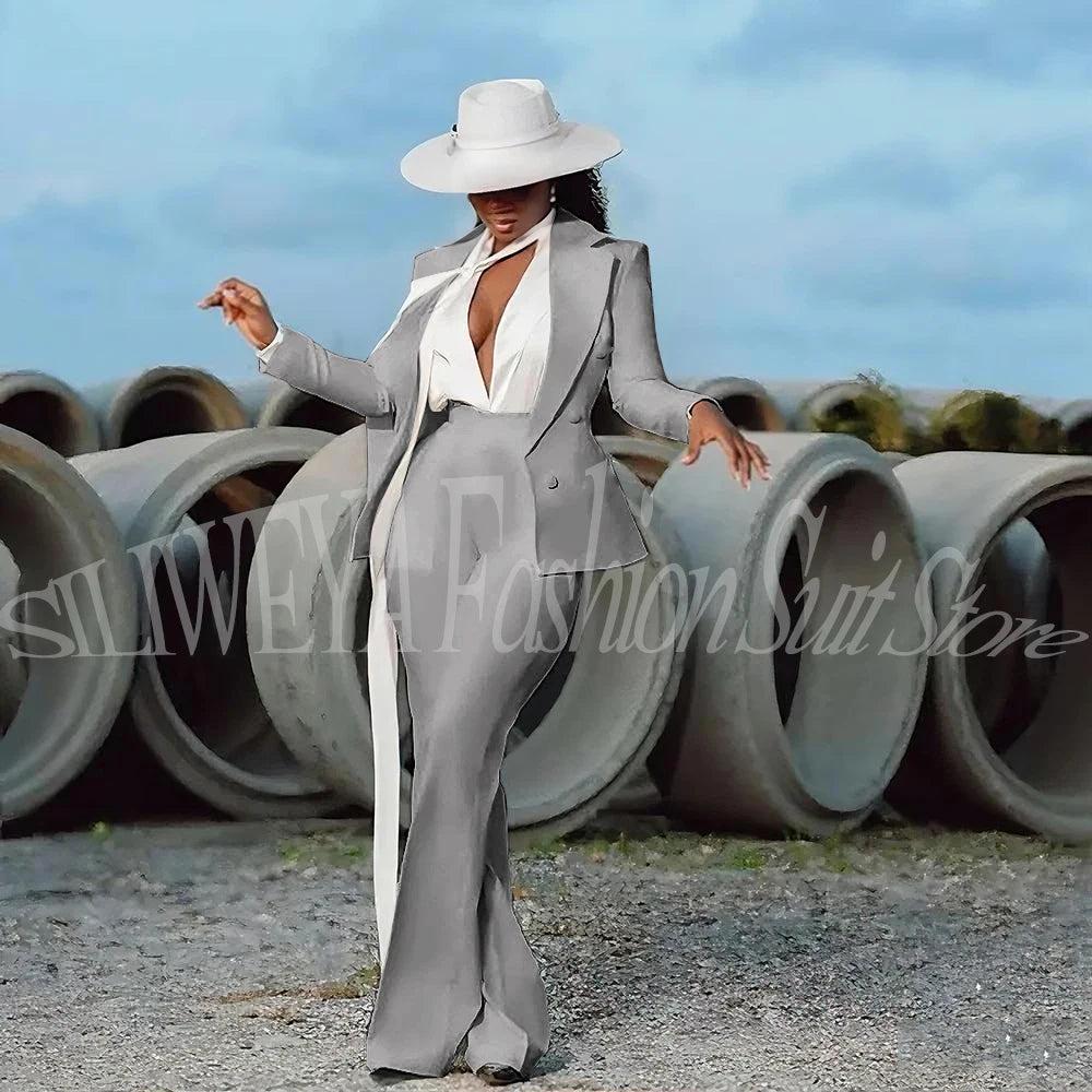Women's 2-Piece Tuxedo Suit – Double Breasted V-Neck Blazer & Pants | Office, Wedding & Evening