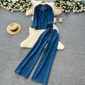 Women's Vintage Denim Shirt and Straight-Leg Jeans Set
