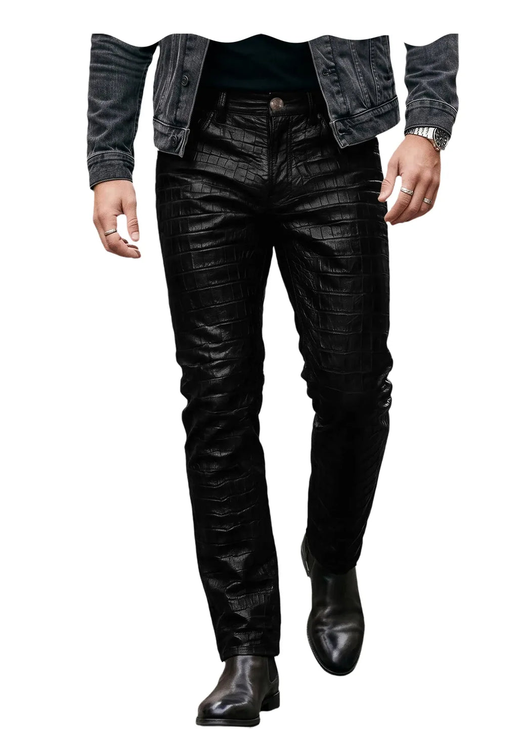 Men's Croc-Embossed Faux Leather Slim-Fit Trousers