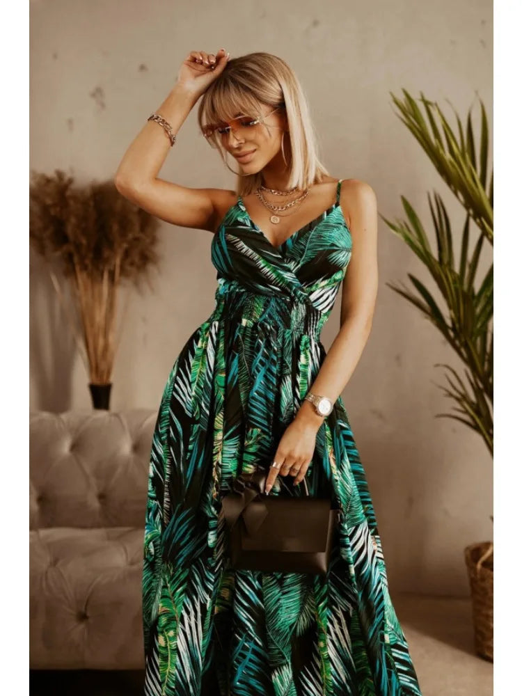 Sexy Backless suspenders V Neck Dress Women Fashion Floral Print LADYLYS