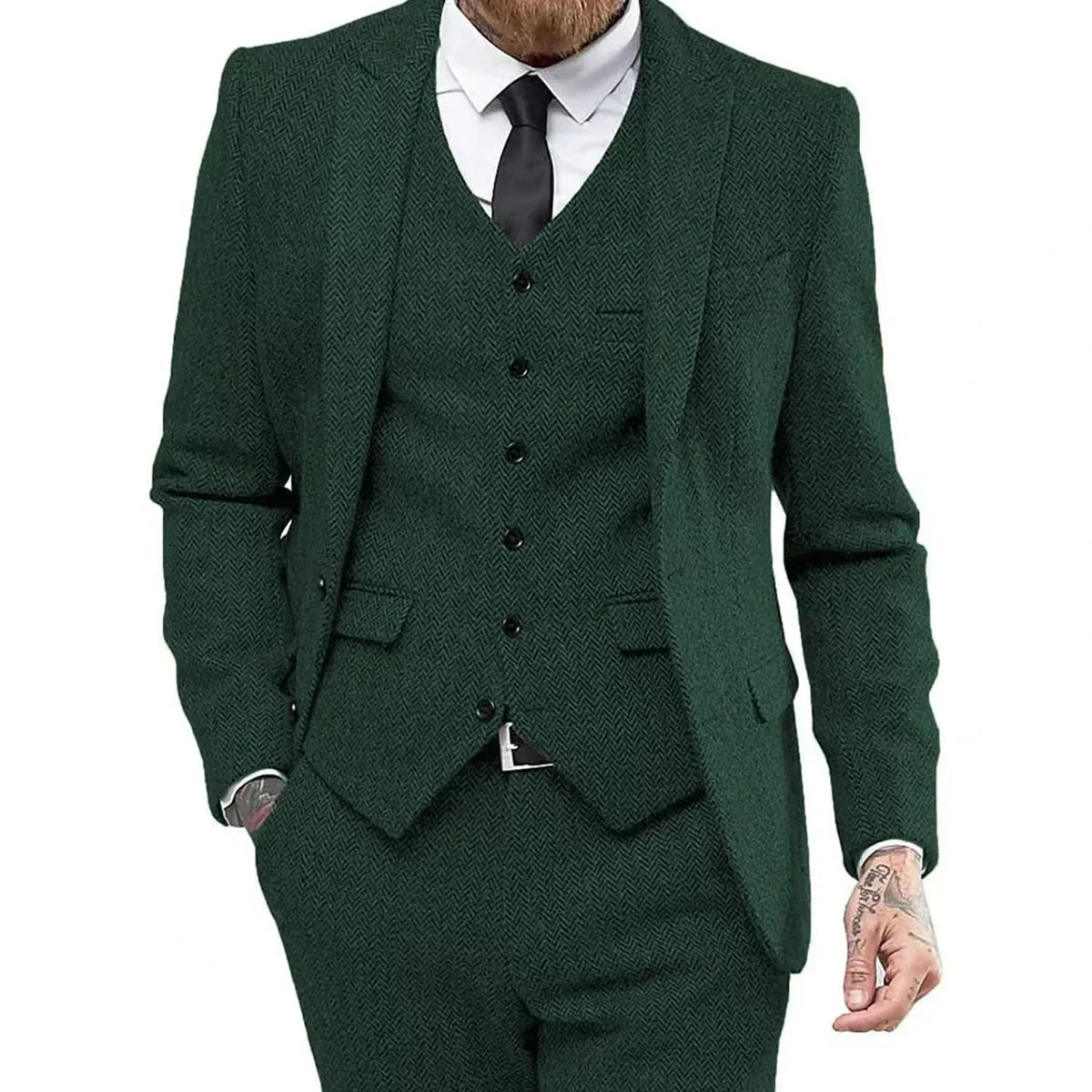 Men's Slim-Fit Herringbone Three-Piece Suit