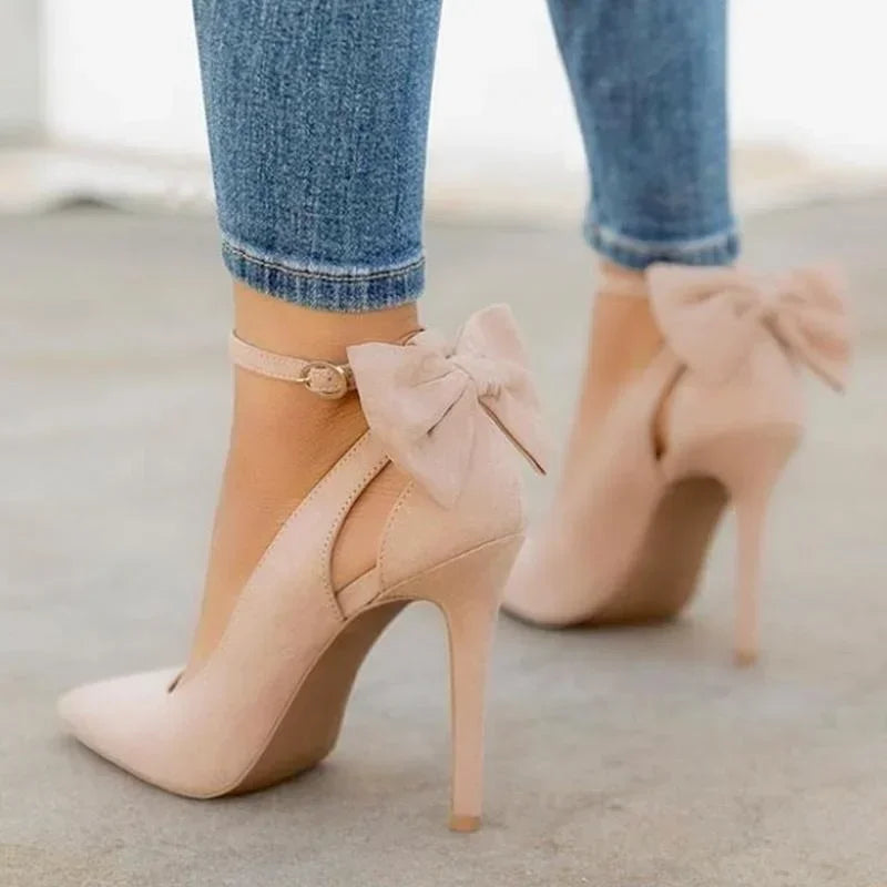 High Heels Bow Tie Back Sexy Stiletto Pumps Pointed Toe 11cm Sexy Ankle LADYLYS