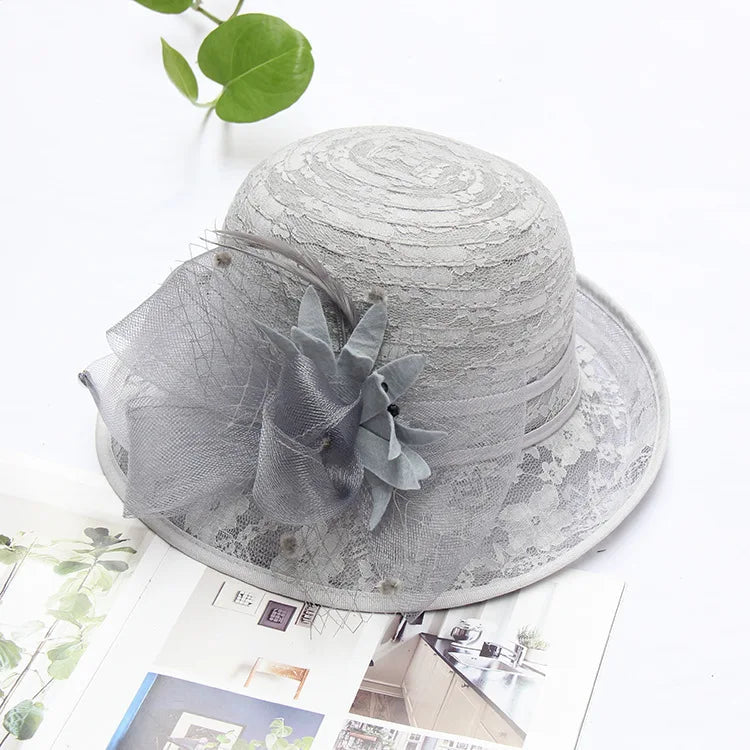 Sun Hats Women Lace Fabric Outdoor Fedora Hat Roll Rim LADYLYS