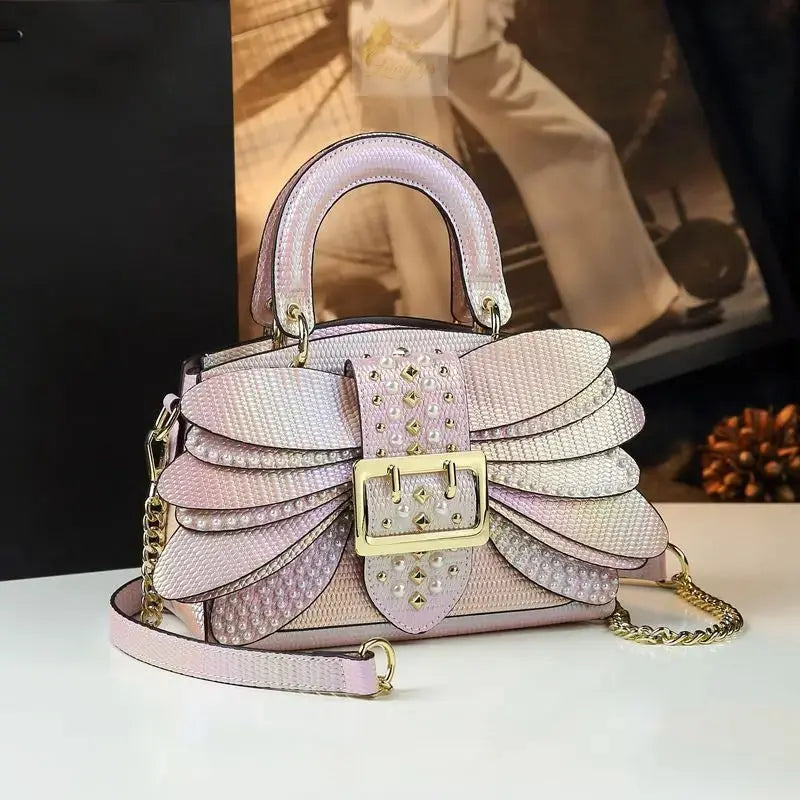 Pearl Riveted Wings Women Bag Real Leather Stylish Bag LADYLYS