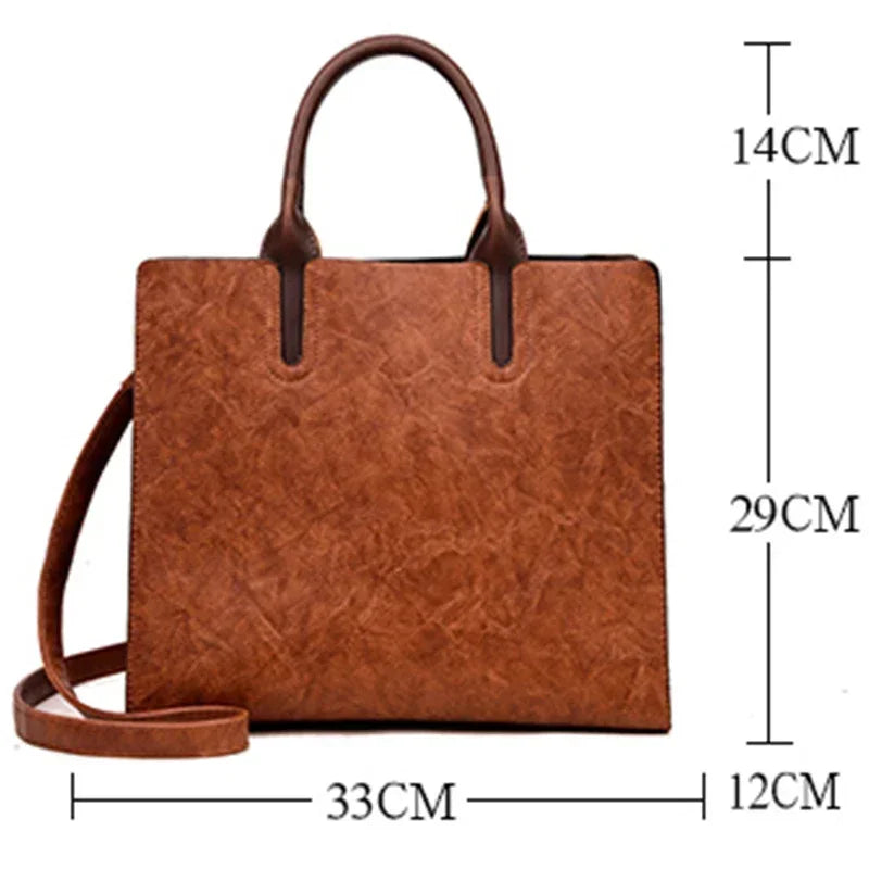Vintage PU Tote Bag for Women – Shoulder & Crossbody Handbag