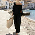 Elegant New Off Shoulder Hollow Jumpsuits Woman Batwing Sleeve Wrap Tie Waist Romper LADYLYS