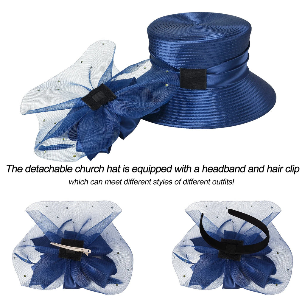Elegant Satin Braid Church Hat for Women with Detachable Fascinator LADYLYS