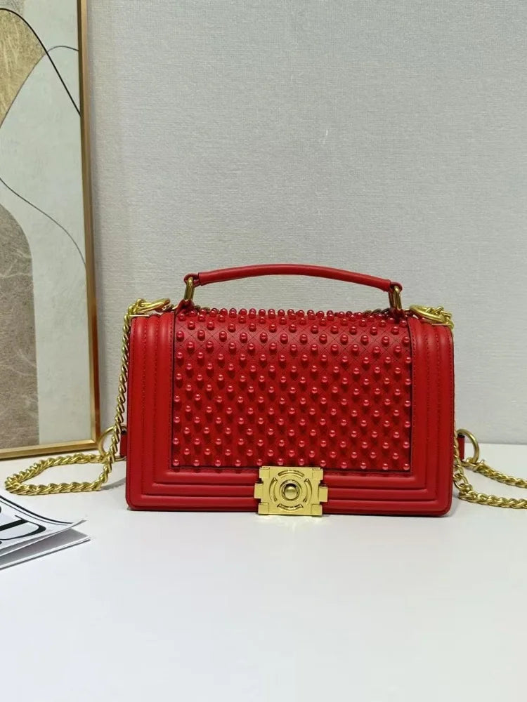 Luxury Designer Inlaid Pearls Lattice Embroidery Women's Shoulder Bag Fashion High-end Handbags Small Square Bag Versatile Purse LADYLYS